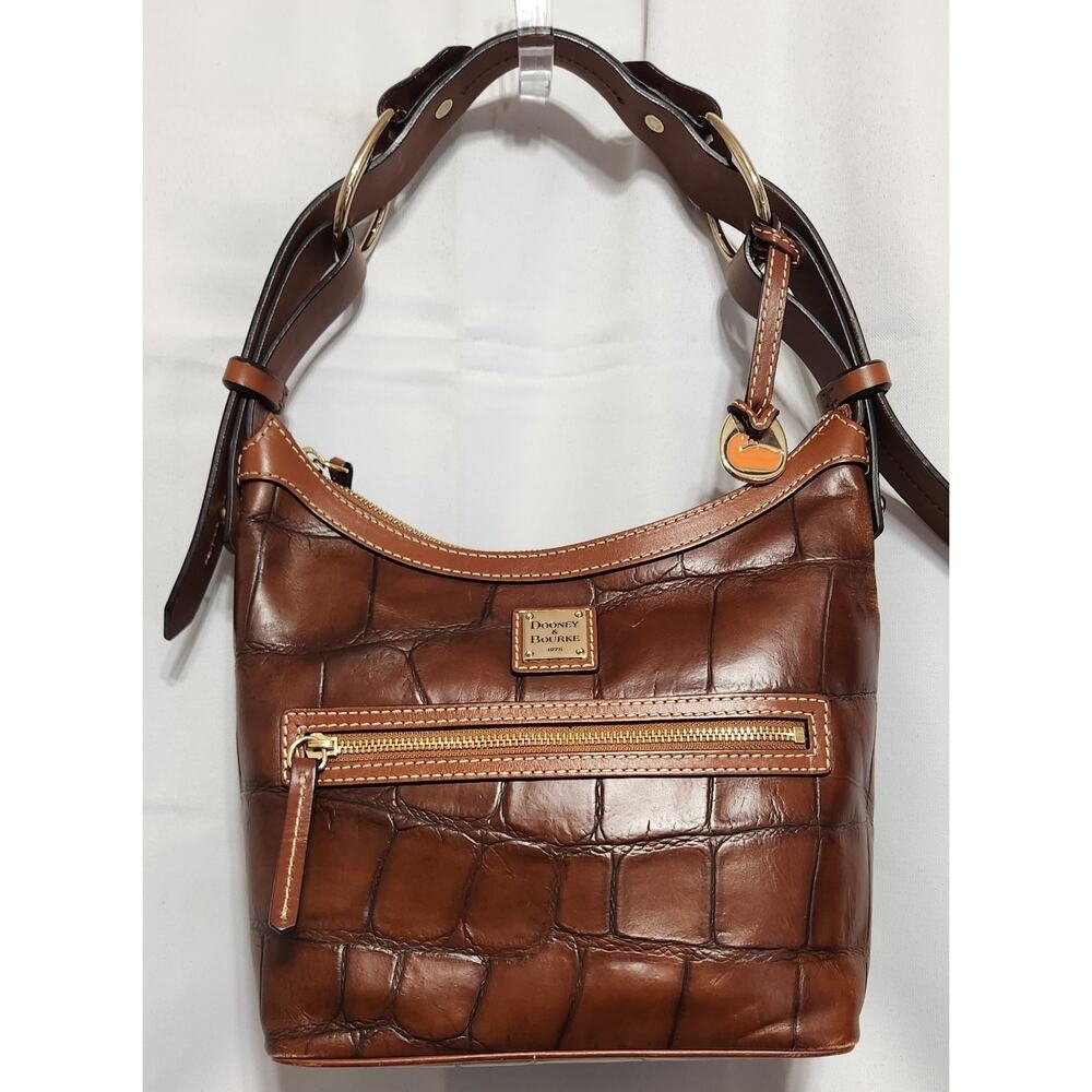 Dooney & Bourke DENISON Hobo Bag Cognac Croc Embossed Red Leather Purse Retired